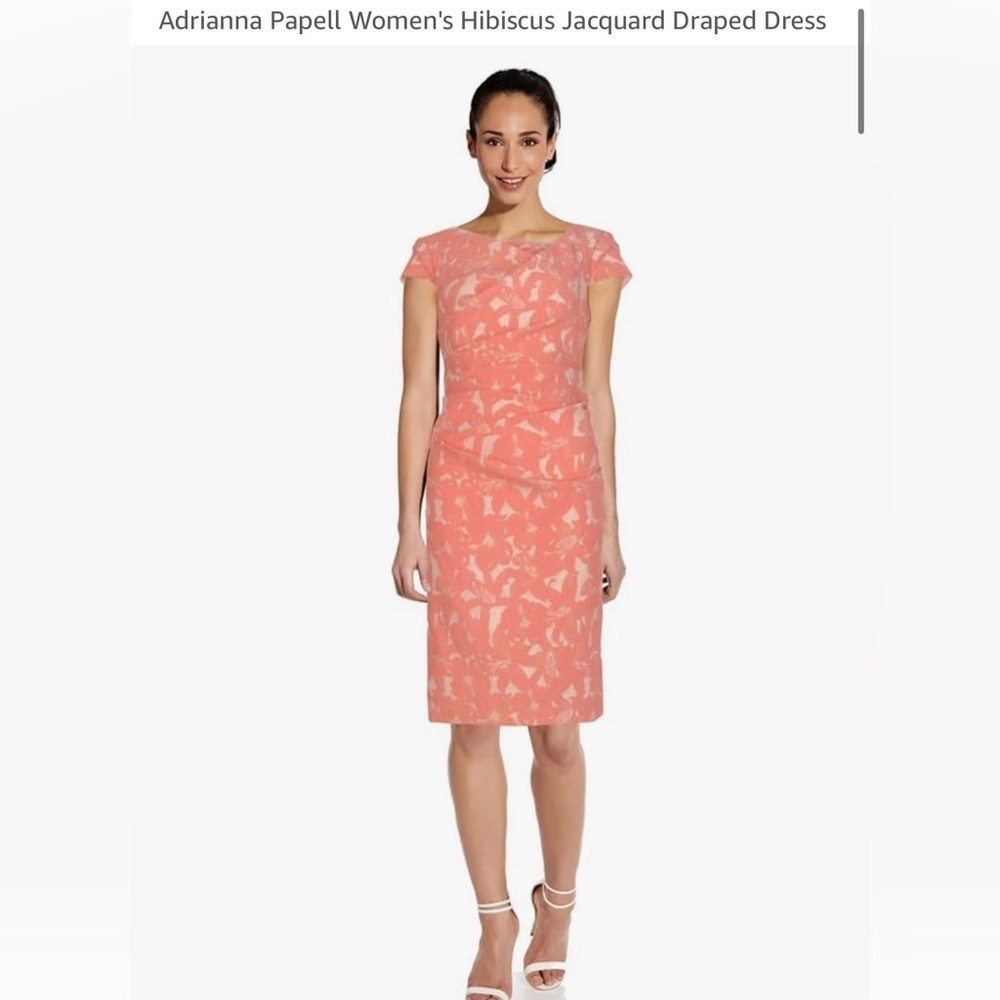 Lovely Adrianna Papell Women's Hibiscus Jacquard Draped Dress in Light Coral
NWT